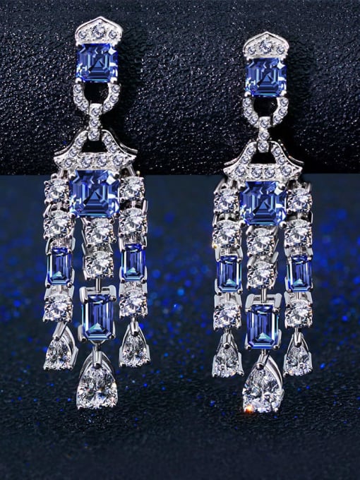 Blue [e 0407] 925 Sterling Silver High Carbon Diamond Tanzanian Ruby Pagoda Luxury Drop Earring